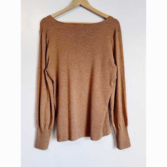 Talbots Pure Merino Wool Ribbed Sweater Sz XL Camel Tan Fall Minimalist Classic - Picture 7 of 9